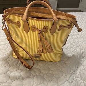 Dooney & Bourke Yellow and Tan Striped Leather-Trim Satchel